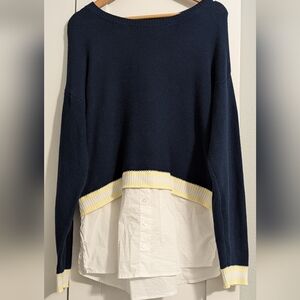 Crew neck sweater with attached blouse